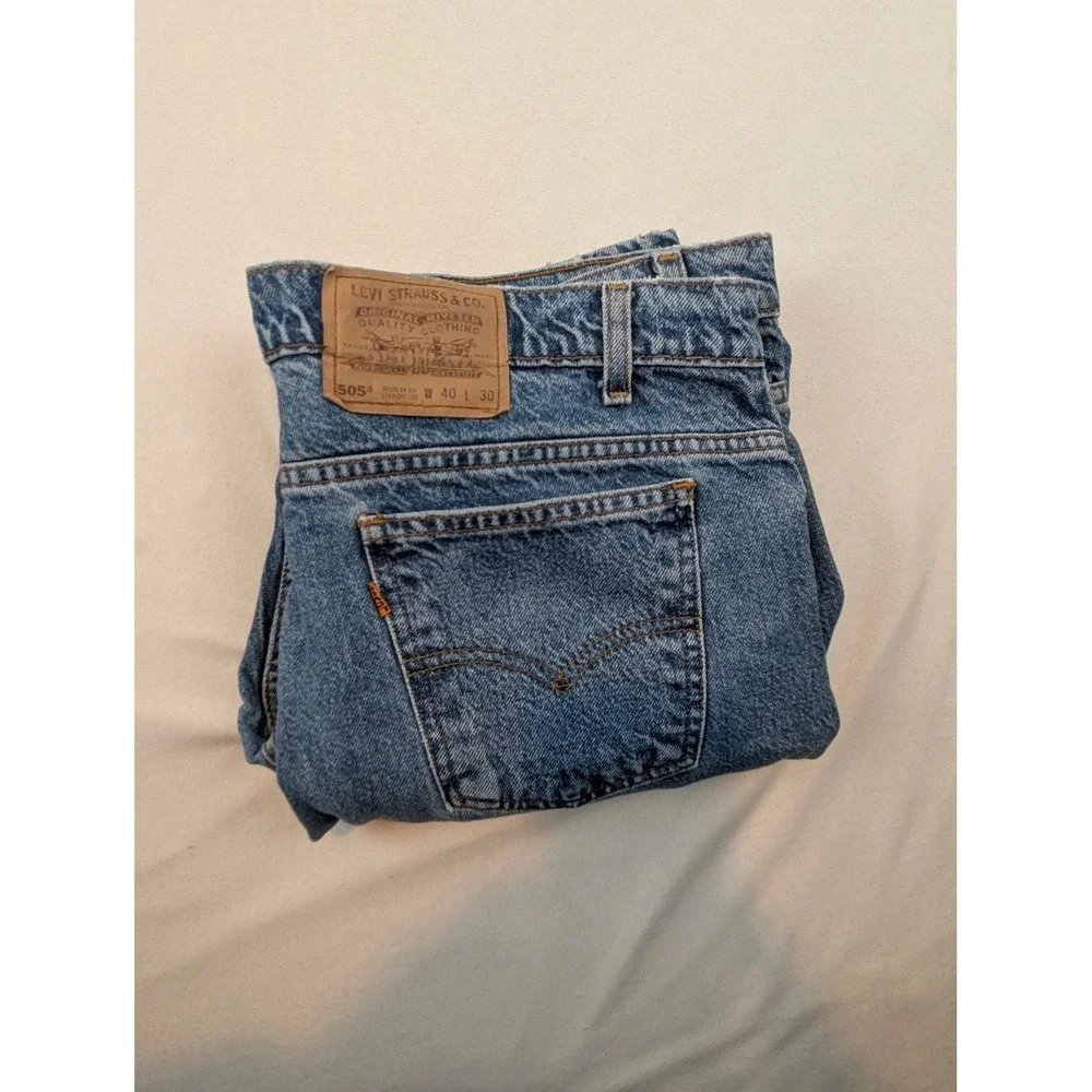 Levis‎ 505 Regular Fit Straight Leg Blue Denim Jeans Orange Tab Mens 40x30 VTG